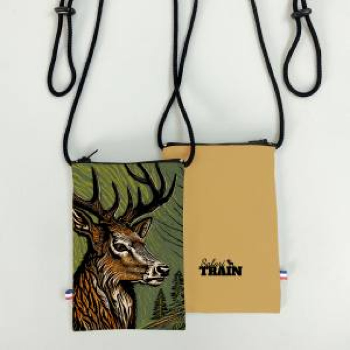 Pochette téléphone allover Cerf Linocut Safari Train Verso Rose Blanc Taille unique