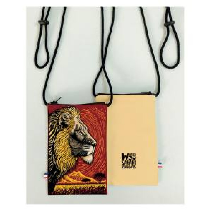 Pochette téléphone allover Lion Linocut Safari de Peaugres Blanc Taille unique