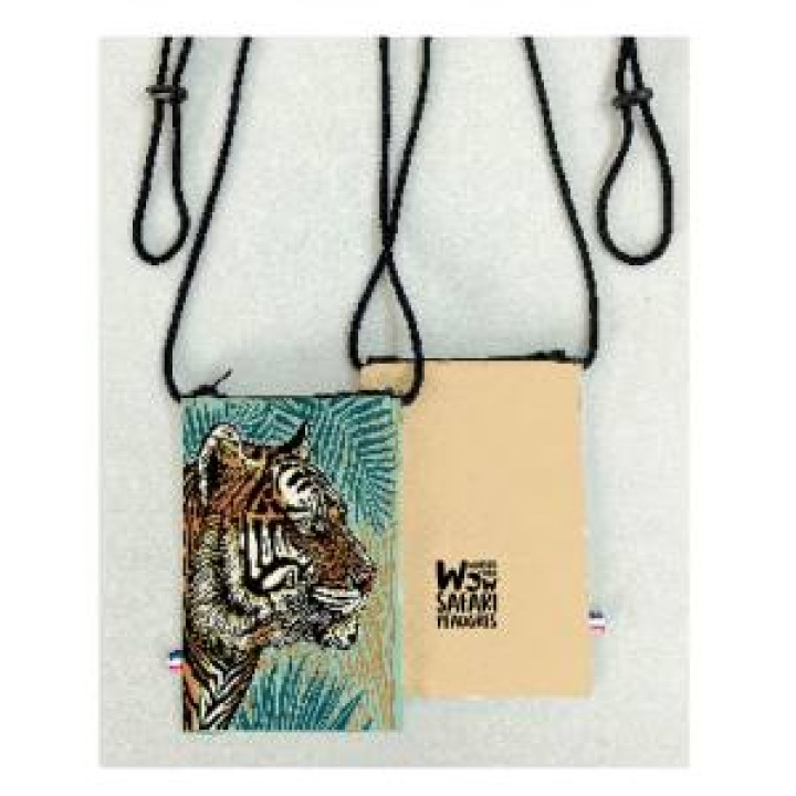 Pochette téléphone allover Tigre Linocut Safari de Peaugres Blanc Taille unique