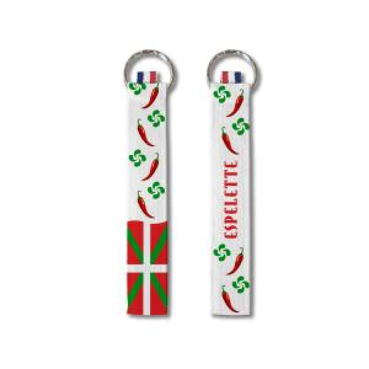 Porte-cl&eacute;s all-over Drapeau Basque, Piments, Croix Basque Espelette Blanc Taille unique
