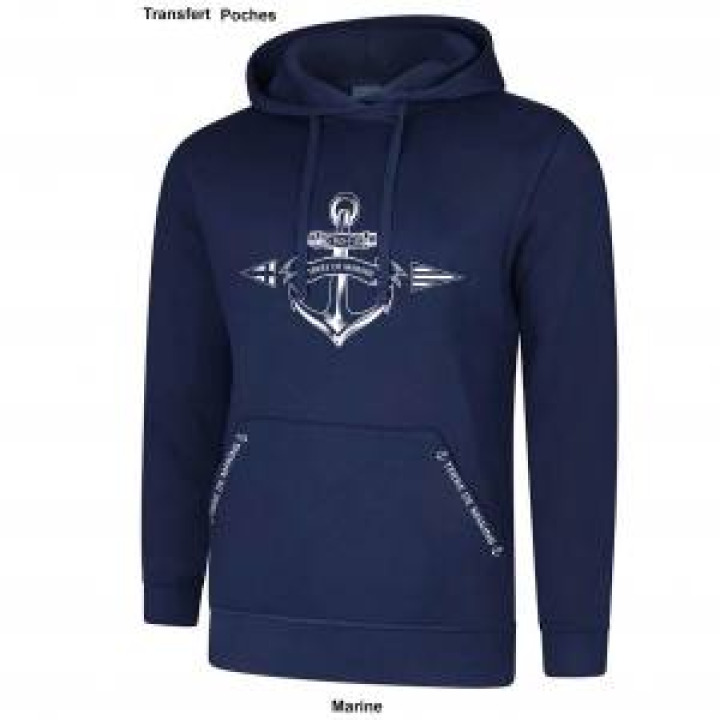 Sweatshirt à capuche Ancre Bzh  transfert Poches Terre de Marin French Marine S