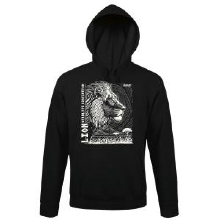 Sweatshirt à capuche bio Lion Linocut Gamme Black Bioparc Black S