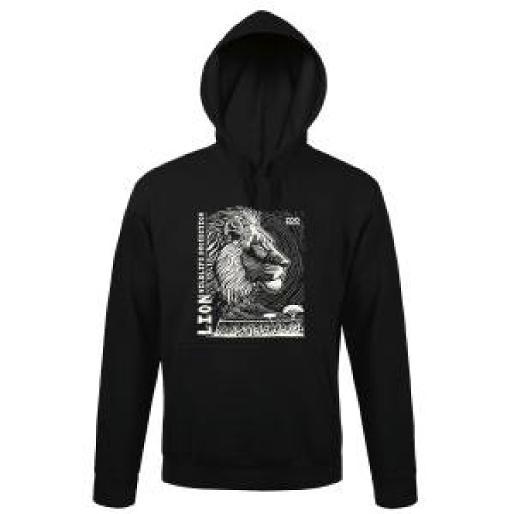 Sweatshirt &agrave; capuche bio Lion Linocut Gamme Black Zoo de Jurques Black XXL