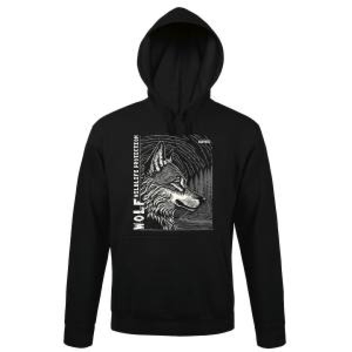Sweatshirt à capuche bio Loup Linocut Gamme Black Bioparc Black M