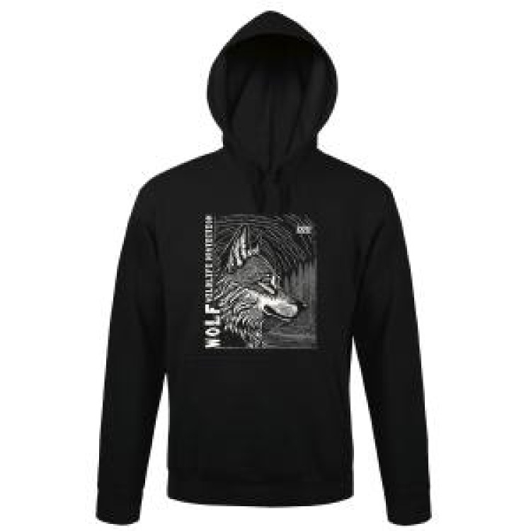 Sweatshirt &agrave; capuche bio Loup Linocut Gamme Black Zoo de Jurques Black M