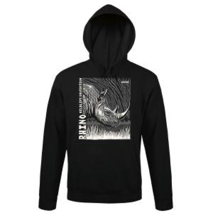Sweatshirt à capuche bio Rhino Linocut Gamme Black Bioparc Black M