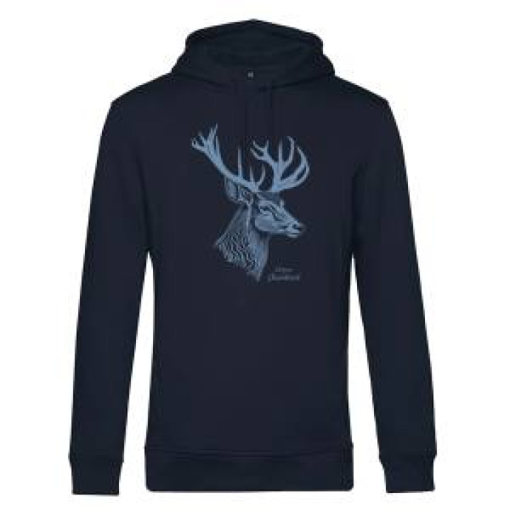 Sweatshirt à capuche bio Sérigraphie Cerf de Profil Château de Chambord Navy XS
