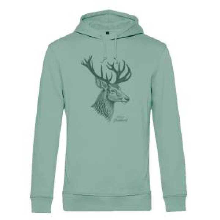 Sweatshirt à capuche bio Sérigraphie Cerf de Profil Château de Chambord Sage XS