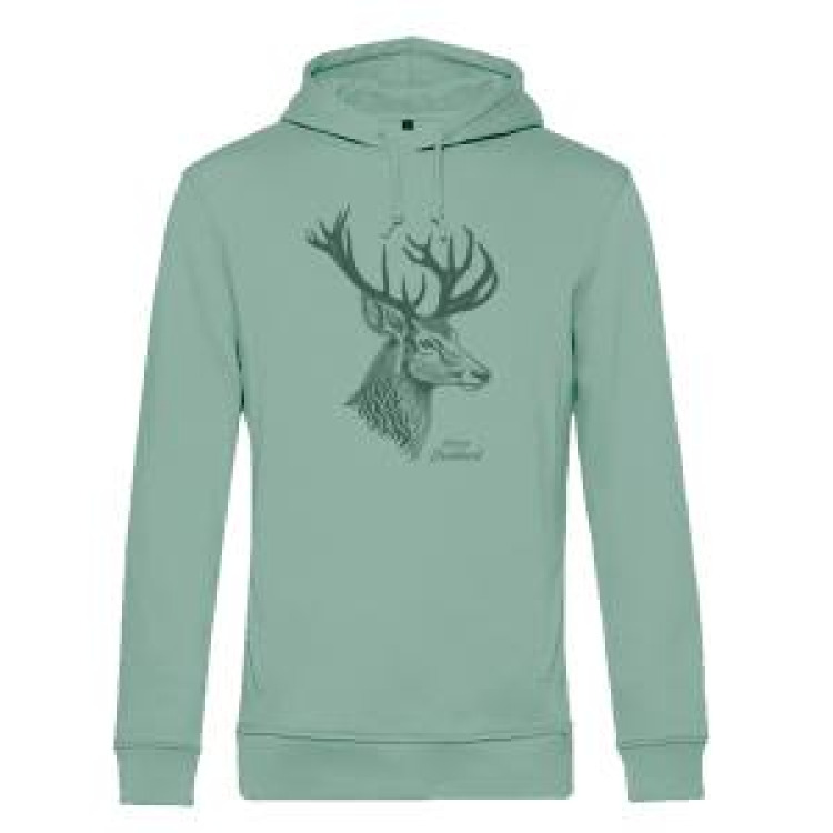 Sweatshirt à capuche bio Sérigraphie Cerf de Profil Château de Chambord Sage XS