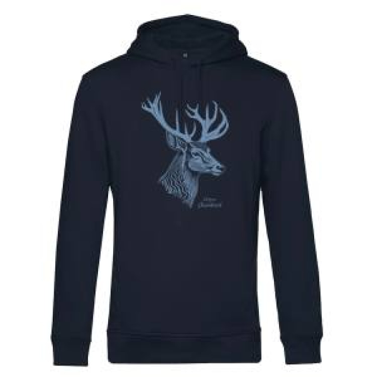 Sweatshirt à capuche bio Sérigraphie Cerf de Profil Château de Chambord Navy S