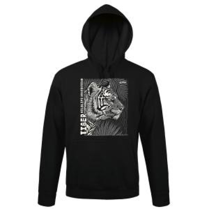 Sweatshirt à capuche bio Tigre Linocut Gamme Black Bioparc Black S