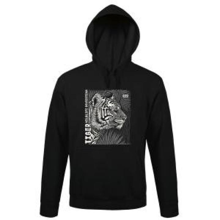 Sweatshirt à capuche bio Tigre Linocut Gamme Black Zoo de Jurques Black S