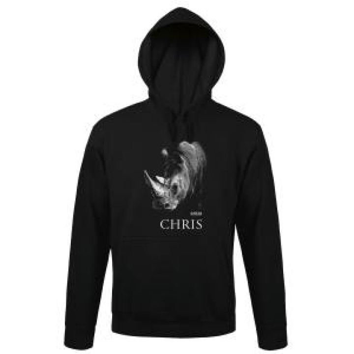 Sweatshirt à capuche Chris Rhino Modèle Exclusif Gamme Black Cerza  transfert Col Cerza Noir S