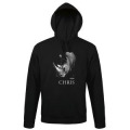 Sweatshirt &agrave; capuche Chris Rhino (Mod&egrave;le Exclusif) Gamme Black Cerza + transfert Col Cerza Noir S