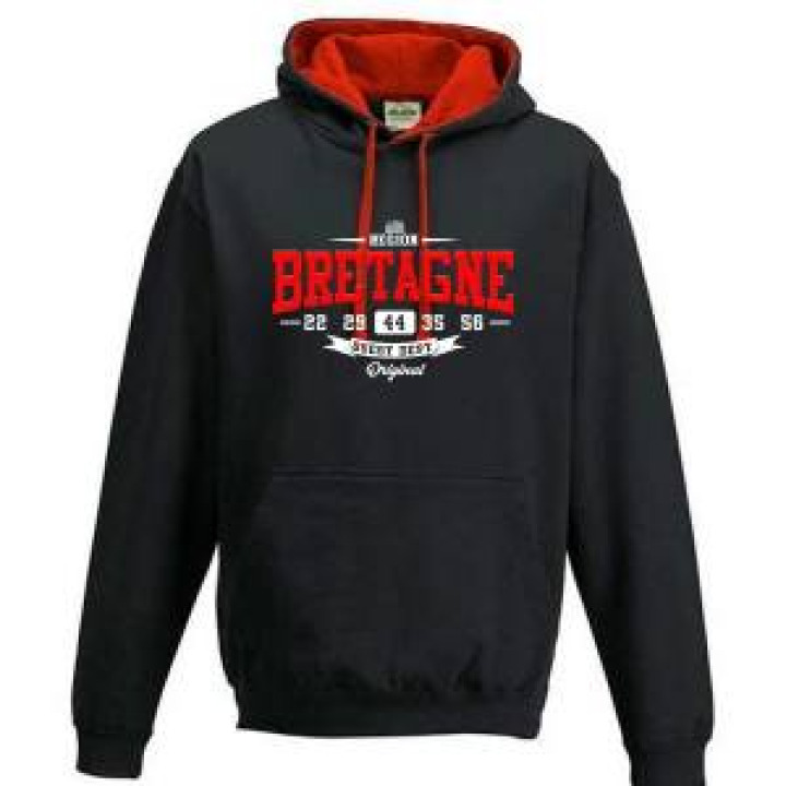 Sweatshirt à capuche contrastée Région Ouest Dept Loire Atlantique  Tranferts Brick Bretagne FRENCH
