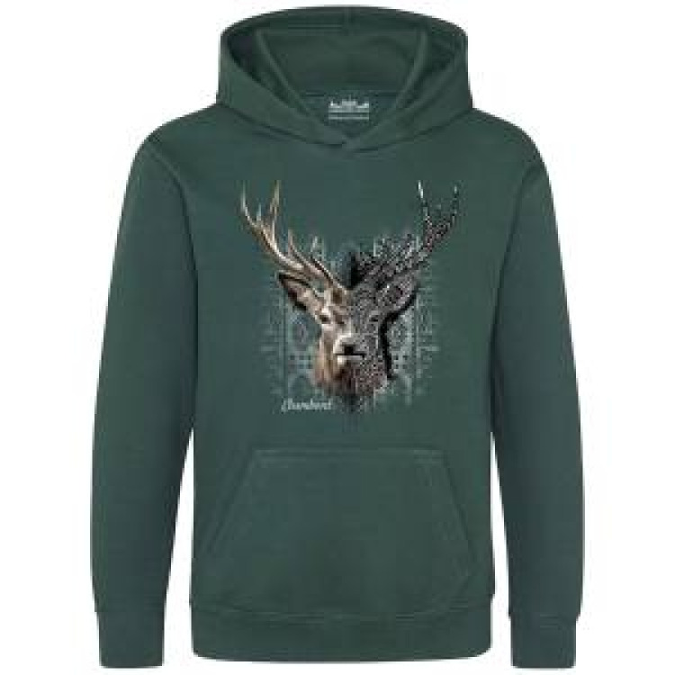 Sweatshirt &agrave; capuche enfant Cerf Native Tribes Chambord + transfert Col Chambord Forest Green 5/6 ans