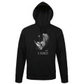 Sweatshirt &agrave; capuche enfant Chris Rhino (Mod&egrave;le Exclusif) Gamme Black Cerza + transfert Col Cerza Jet Black 3/4 ans