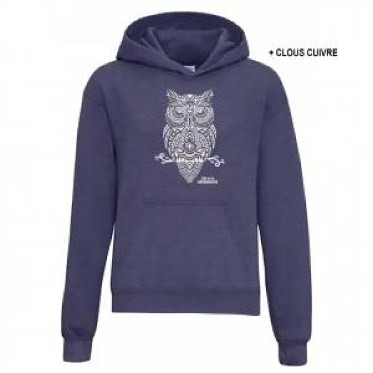 Sweatshirt &agrave; capuche enfant Hibou Zoo de la Bourbansais + Clous Cuivre Heather Sport Dark Navy 7/8 ans