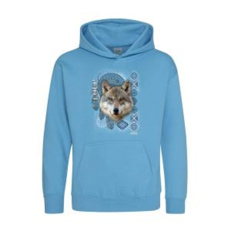Sweatshirt &agrave; capuche enfant Loup Intemporel Cerza + transfert Col Cerza HAWAIIAN BLUE / oxford navy 7/8 ans