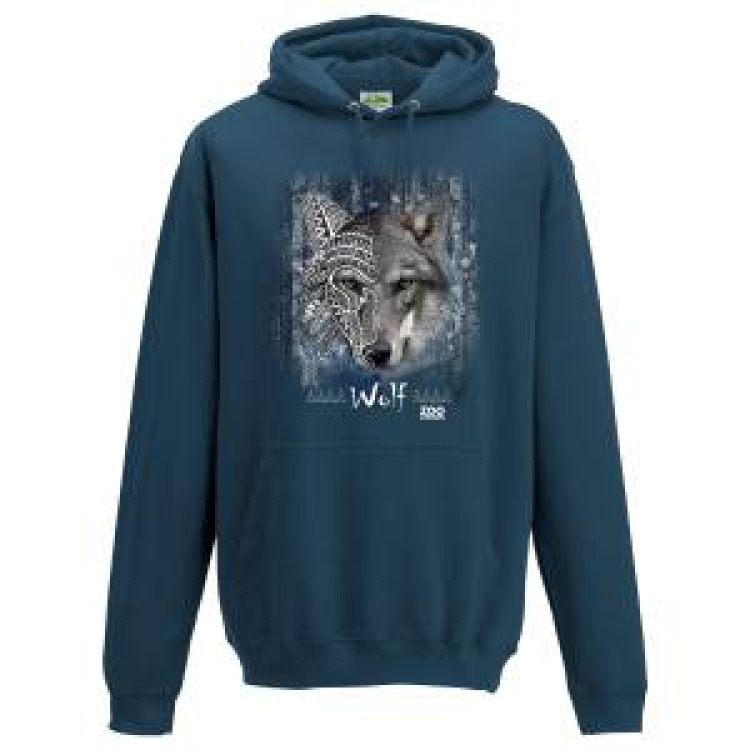 Sweatshirt &agrave; capuche enfant Loup Native Tribes Zoo de Jurques Airforce Blue 3/4 ans
