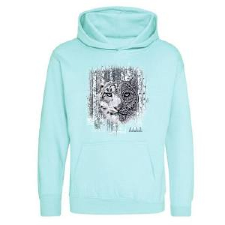 Sweatshirt à capuche enfant Panthère des Neiges Native Tribes Safari de Peaugres Peppermint 78 ans
