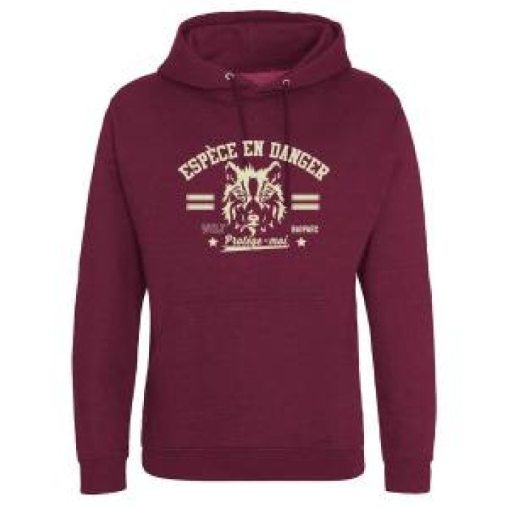 Sweatshirt à capuche enfant Sérigraphie Loup Espèce en Danger Bioparc Burgundy 78 ans