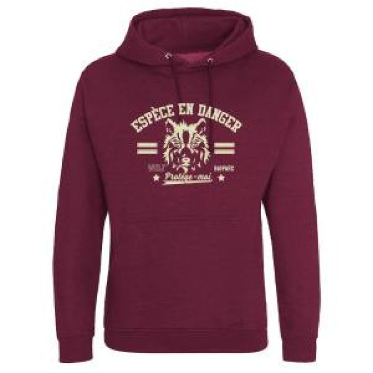 Sweatshirt à capuche enfant Sérigraphie Loup Espèce en Danger Bioparc Burgundy 12/13 ans
