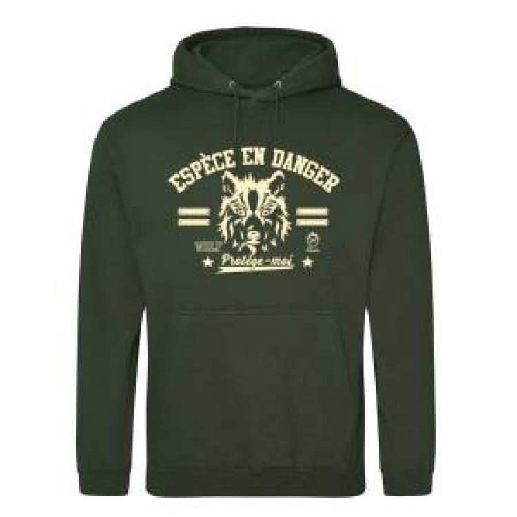 Sweatshirt &agrave; capuche enfant S&eacute;rigraphie Loup Esp&egrave;ce en Danger Parc Animalier des Pyr&eacute;n&eacute;es Forest Green 5/6 ans