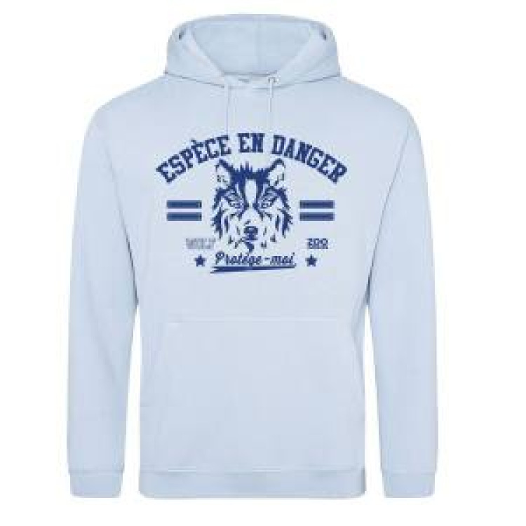 Sweatshirt &agrave; capuche enfant S&eacute;rigraphie Loup Esp&egrave;ce en Danger Zoo de Jurques Sky Blue 12/13 ans