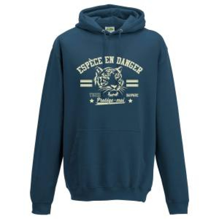 Sweatshirt à capuche enfant Sérigraphie Tête de Tigre Espèce en Danger Bioparc Airforce Blue 78 ans
