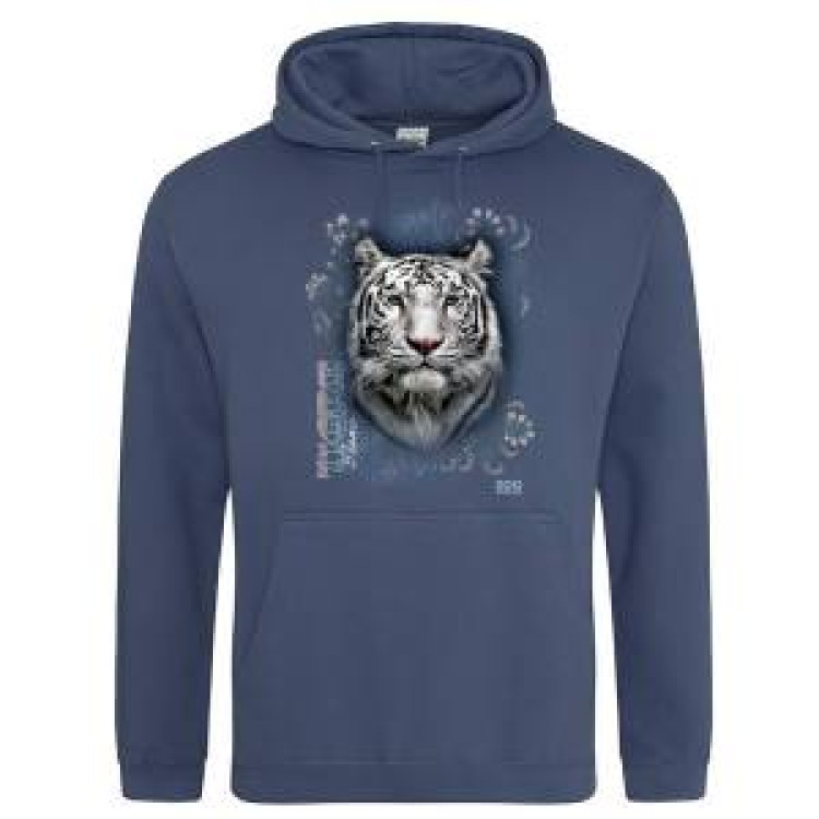 Sweatshirt &agrave; capuche enfant Tigre Blanc Intemporel Zoo de Jurques Airforce Blue 9/11 ans