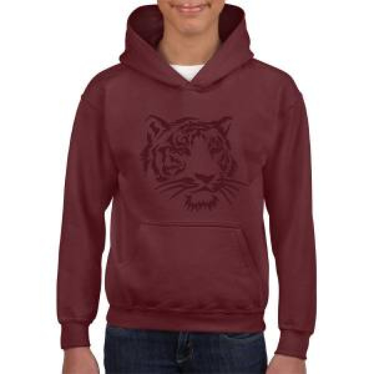 Sweatshirt &agrave; capuche enfant Transfert Flocage Feutrine T&ecirc;te de Tigre (Pas de Personnalisation sur le Dessin) Ton/Ton Heather Sport Dark Maroon 5/6 ans