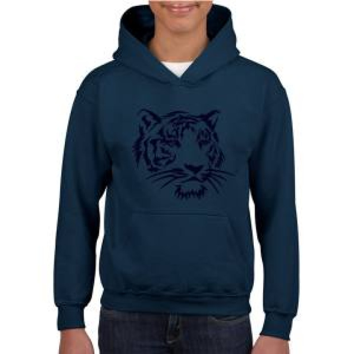 Sweatshirt à capuche enfant Transfert Flocage Feutrine Tête de Tigre Pas de Personnalisation sur le Dessin TonTon Heather Sport Dark Navy 56 ans