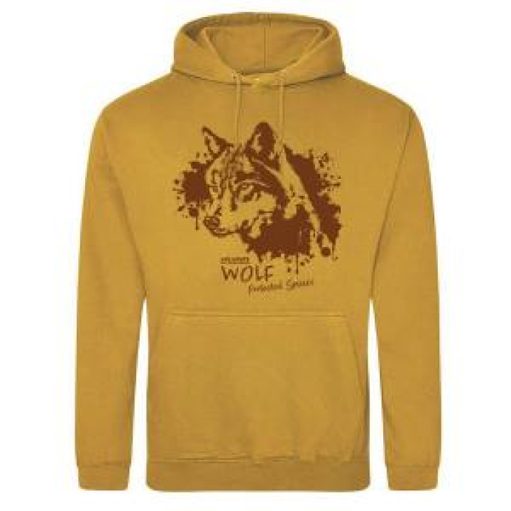 Sweatshirt à capuche Loup Gamme Splash les Loup du Gévaudan Mustard S
