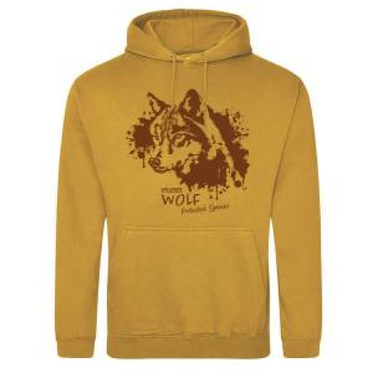 Sweatshirt à capuche Loup Gamme Splash les Loup du Gévaudan Mustard S