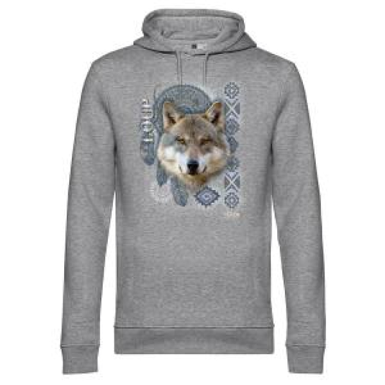 Sweatshirt &agrave; capuche Loup Intemporel Cerza + transfert Col Cerza Heather Grey M