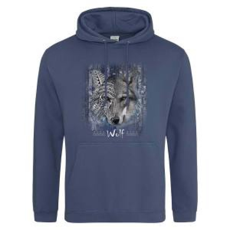 Sweatshirt &agrave; capuche Loup Native Tribes Airforce Blue L