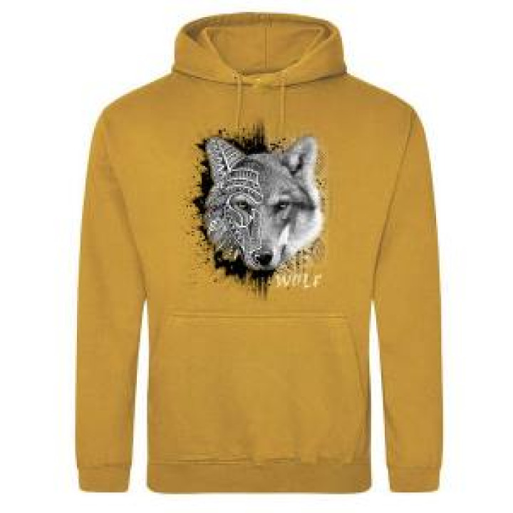 Sweatshirt à capuche Loup Natives Tribes  transfert Col Zoo Boissière du Dore Mustard S