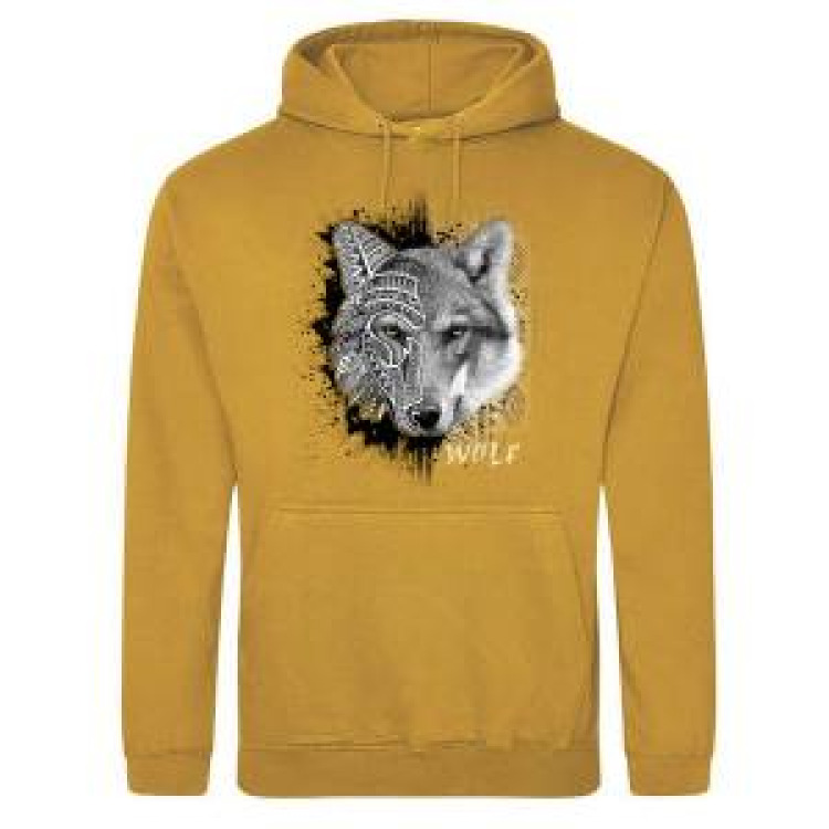 Sweatshirt à capuche Loup Natives Tribes + transfert Col Zoo Boissière du Dore Mustard XXL