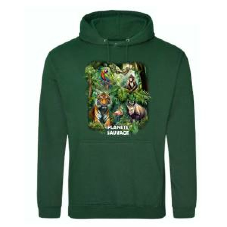 Sweatshirt à capuche Multi Animaux Planète Sauvage Bottle green S
