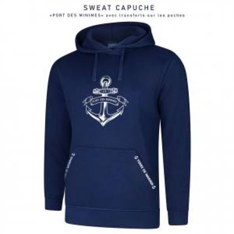 Sweatshirt &agrave; capuche Transfert Ancre Port des Minimes + transfert Poches "Terre de Marins" New French Navy S