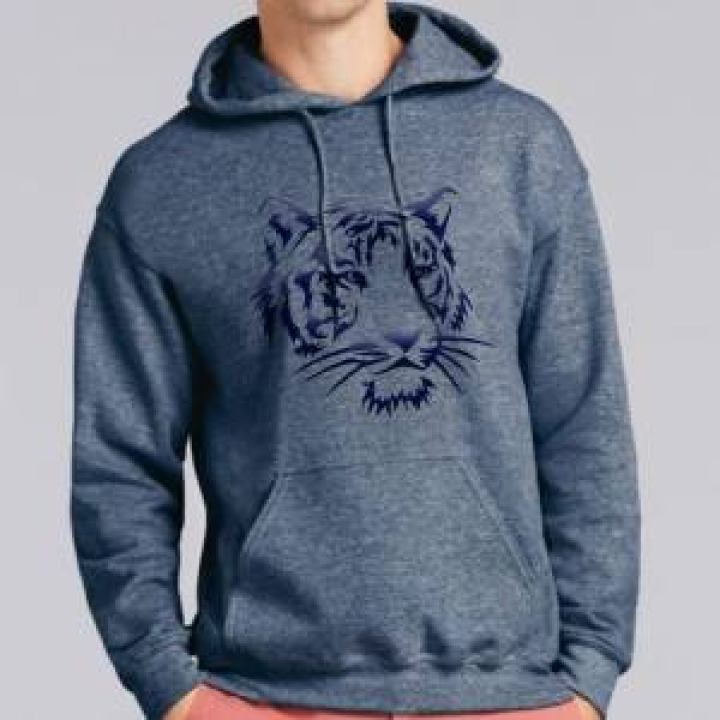 Sweatshirt à capuche Transfert Flocage Feutrine Tête de Tigre Pas de Personnalisation sur le Dessin en Bleu Heather Sport Dark Navy S