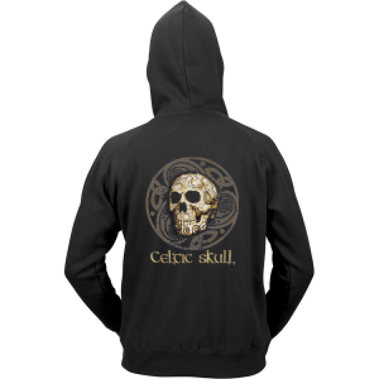 Sweatshirt &agrave; capuche zipp&eacute; Celtic Skull T&ecirc;te de Mort Black S