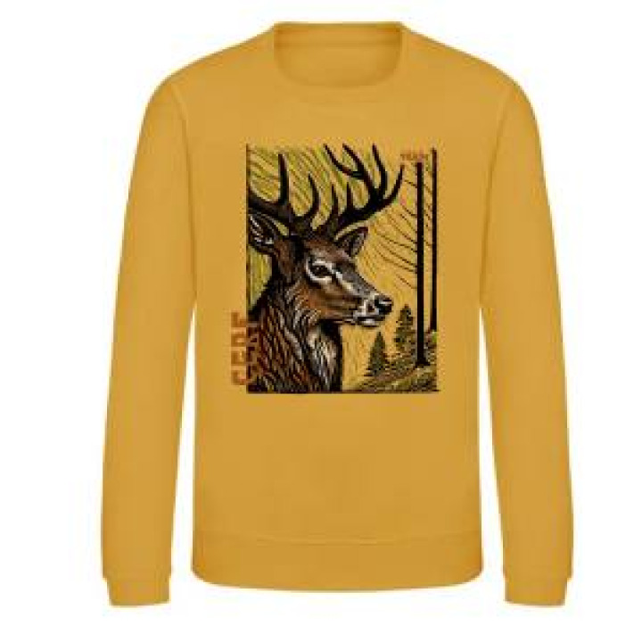 Sweatshirt col rond Cerf Linocut Safari Train Earthy Green M
