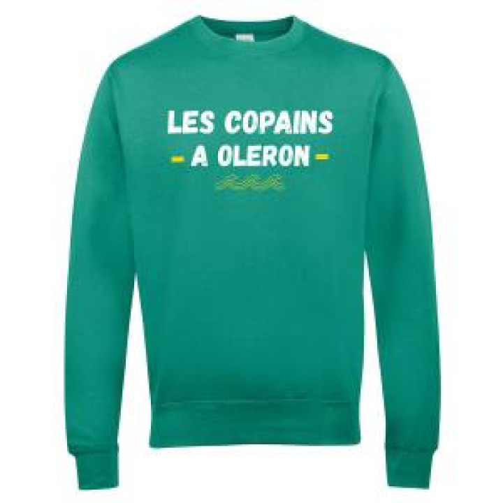 Sweatshirt col rond Les Copains à Oléron  transfert manche gauche Made Ile Vert jade S