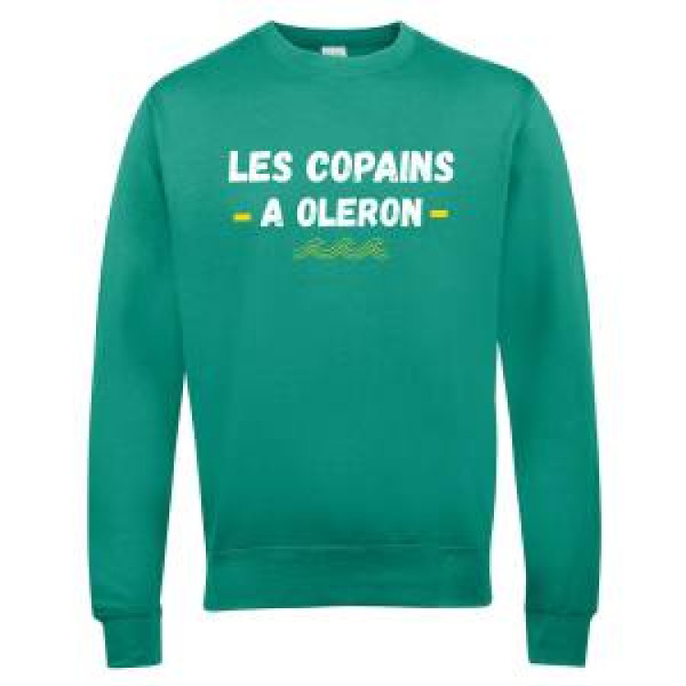 Sweatshirt col rond Les Copains &agrave; Ol&eacute;ron + transfert manche gauche Made Ile Vert jade L