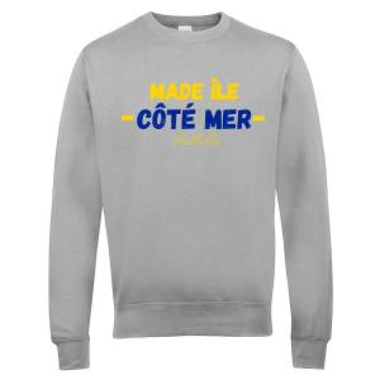 Sweatshirt col rond Madi &Icirc;le c&ocirc;t&eacute; Mer + transfert manche gauche Made Ile Ash S