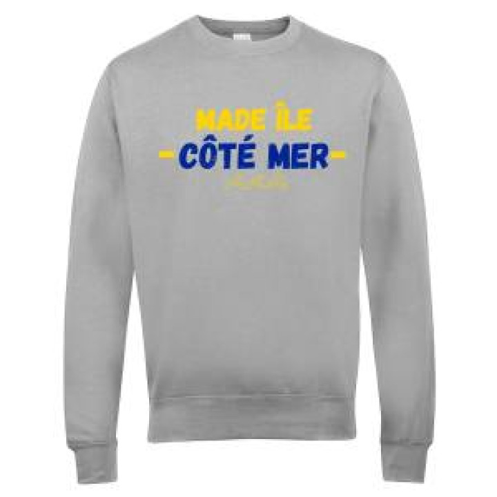 Sweatshirt col rond Madi Île côté Mer  transfert manche gauche Made Ile Ash M