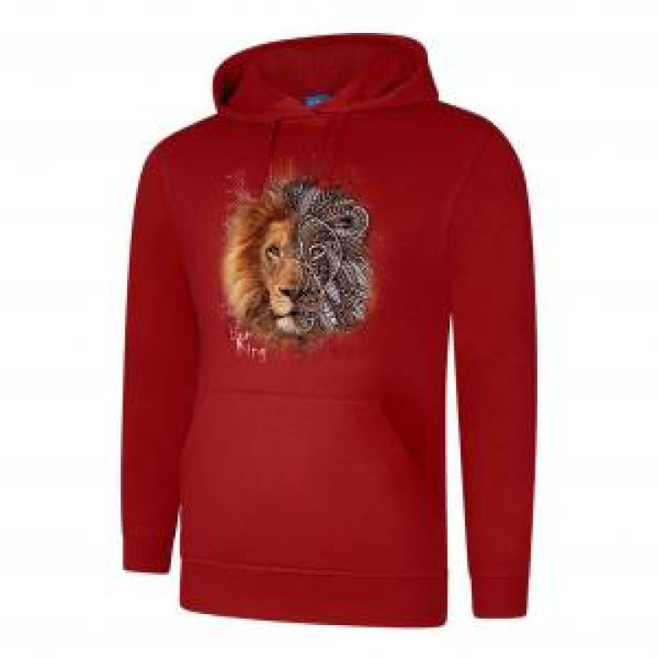 Sweatshirt enfant à capuche Lion Native Tribes  transfert Col Zoo Boissière du Dore Rouge 6 ans