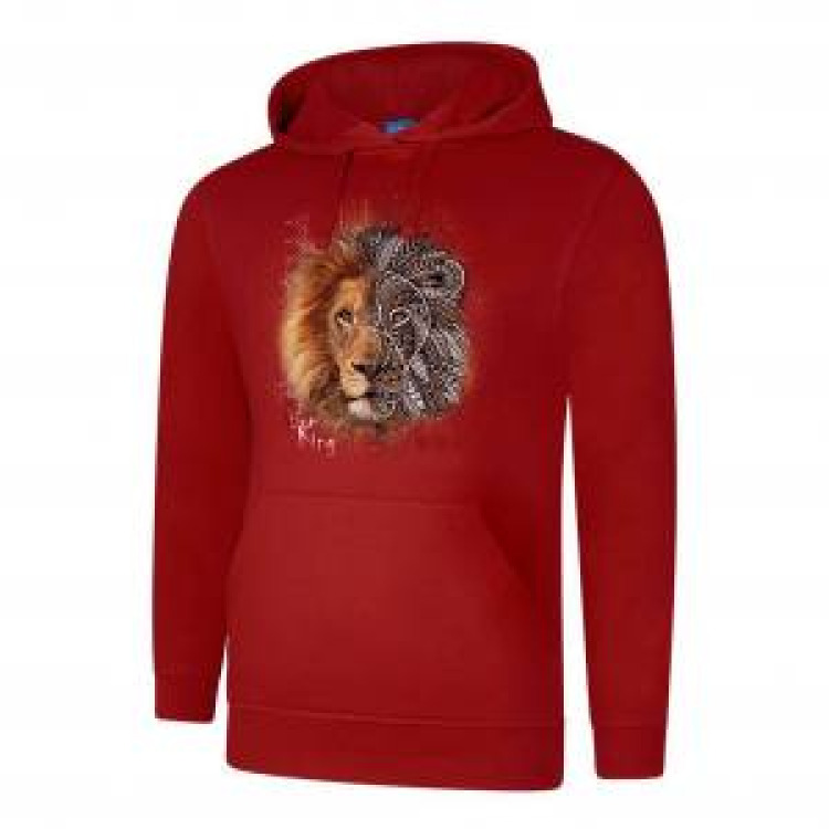 Sweatshirt enfant à capuche Lion Native Tribes + transfert Col Zoo Boissière du Dore Rouge 6 ans